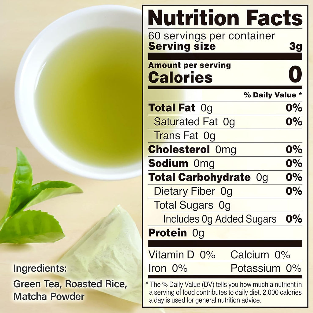 chaganju Genmaicha Green Tea with Matcha, roasted brown rice tea, Low caffeine, Japanese Tea, 3g×60 tea bags