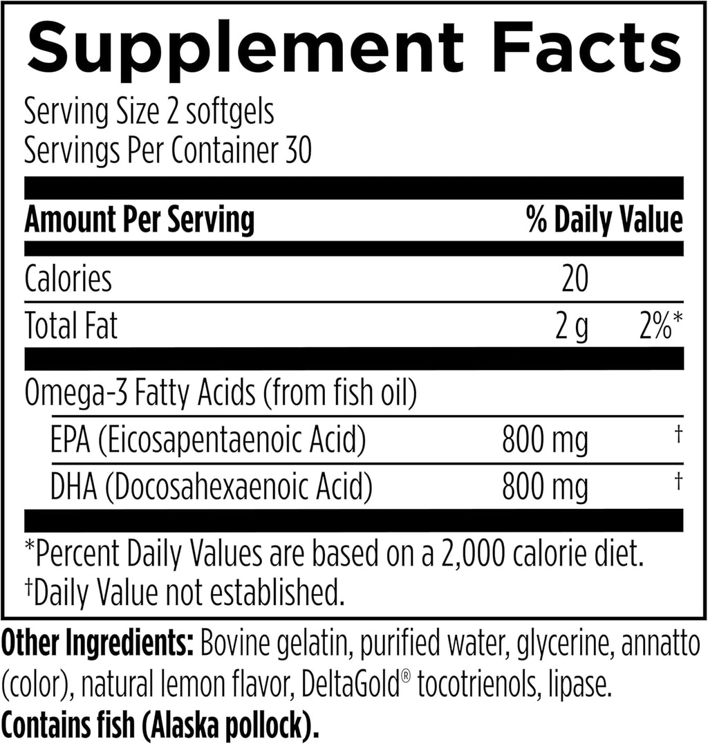 Omega 3 HI-PO - High-Potency Triglyceride Fish Oil - 1500 mg Omega-3 with 750 mg EPA & 750 mg DHA - No Fishy Aftertaste - 60 Softgels