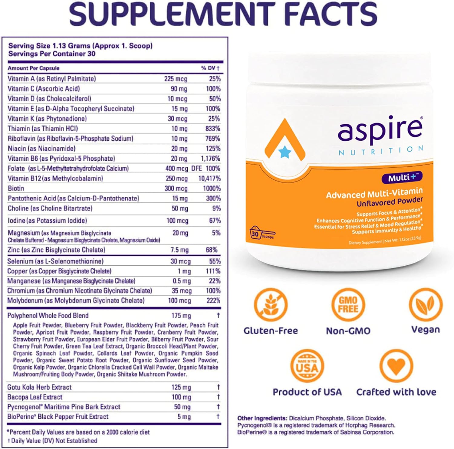 Aspire Multi+™ Advanced Multivitamin for Kids, Men & Women (unflavored Powder)