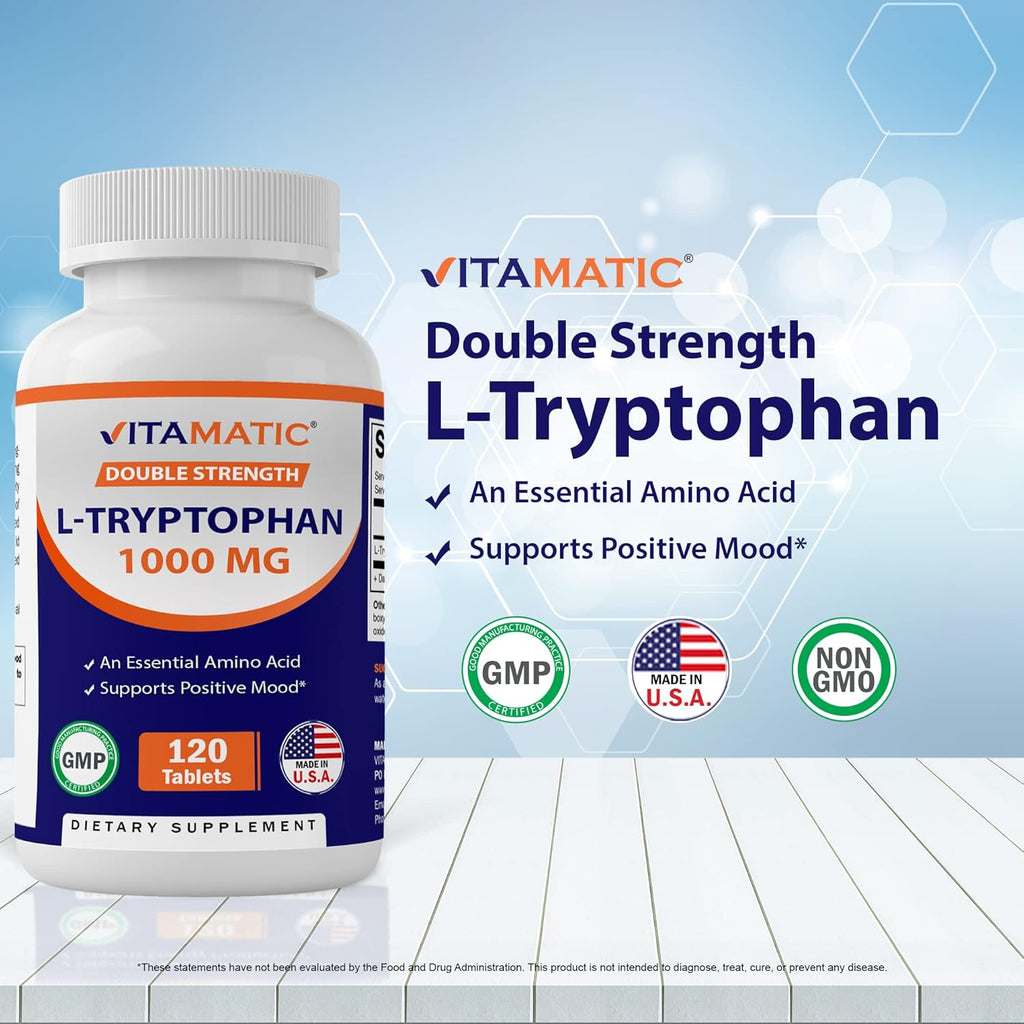 Vitamatic L-Tryptophan 1000mg 120 Tablets (120 Tablets (Pack of 1)) (2 Bottles)