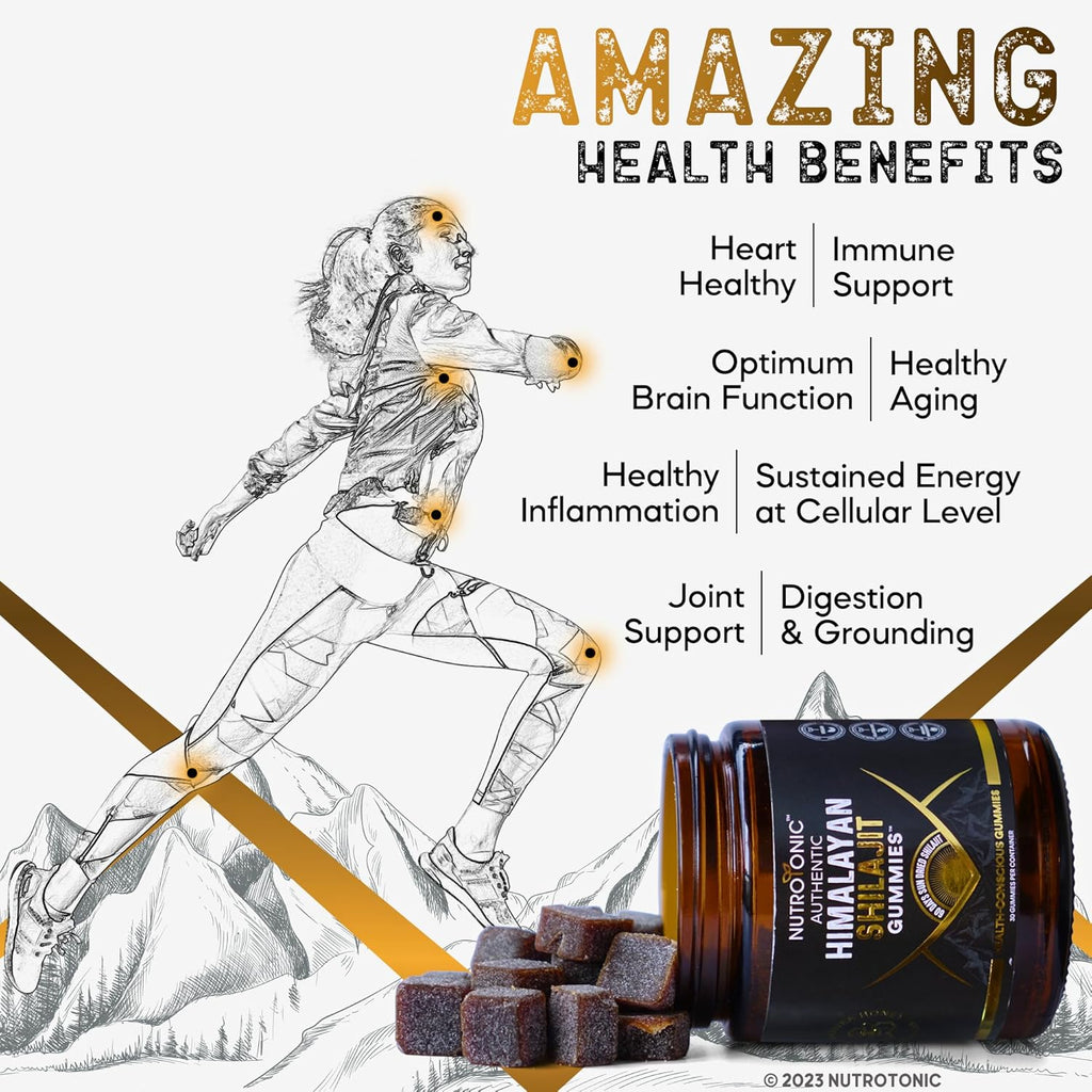 NutroTonic® Organic Himalayan Shilajit Gummies – Pomegranate & Vanilla Flavored – Wild Crafted Manuka Honey MGO +263 – Cellular Energy & Hormonal Balance – Made in USA – 30 Healthy Gummies