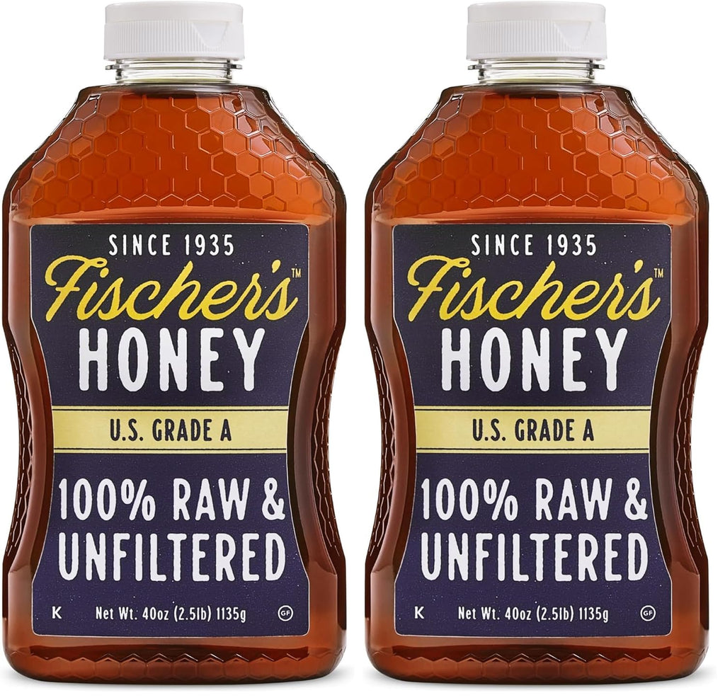 Fischer’s 100% Pure, Raw & Unfiltered Honey, 40 oz – USA Made Honey – All-Natural Sweetener – Rich Flavor Profile, Packed with Nutrients (Pack of 2)