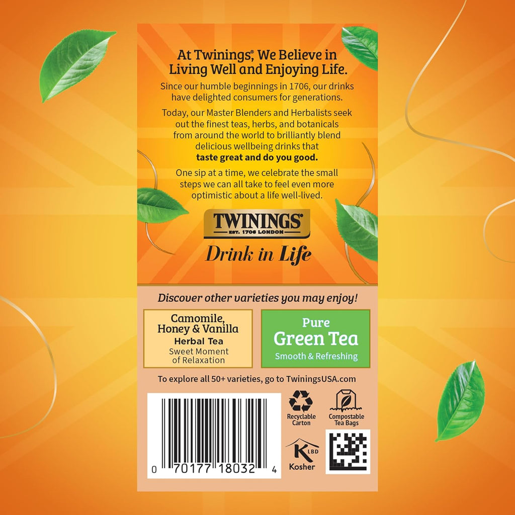 Twinings Pure Rooibos Red Herbal Tea Individually Wrapped Bags, 20 Count (Pack of 1), Sweet with Uplifting Aroma, Naturally Caffeine-Free, Enjoy Hot or Iced, 20 Teabags