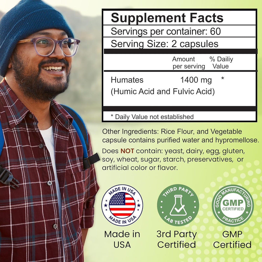 Fulvic Humic Mineral Blend of Plant-Sourced Trace Minerals, Electrolytes, Gut Health, Cognitive & Immune Support, Pure Vitality Formula for Strength - 120 Capsules