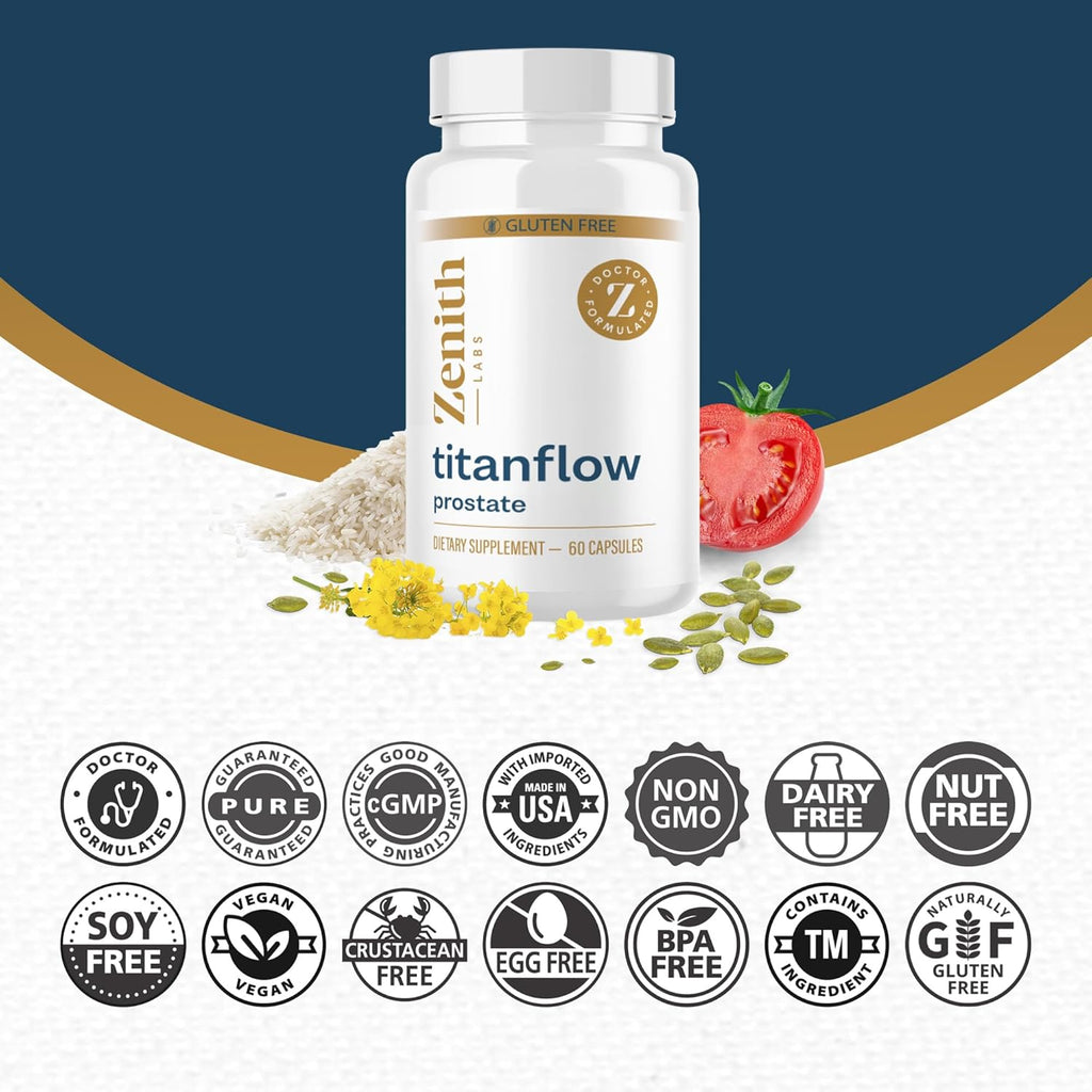 Zenith Labs - TitanFlow - Prostate Supplements for Men - with Pumpkin Seed Oil to Support Urinary and Prostate Health