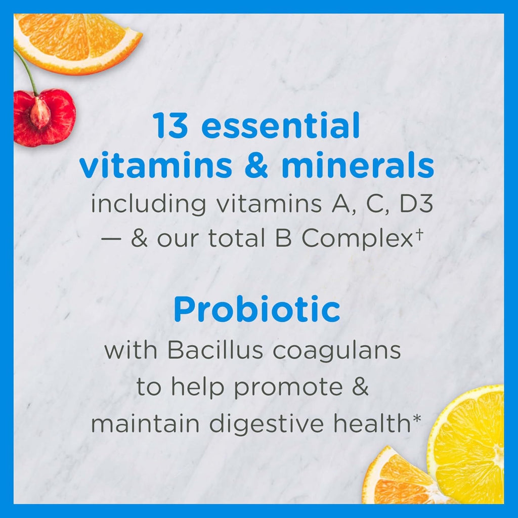 Zarbee's Kid's Complete Multivitamin + Probiotic Gummies with Vitamins A B C D E & zinc for Digestive Health Easy To Chew Kids Daily Multivitamin Gummies Natural Fruit 70 Count