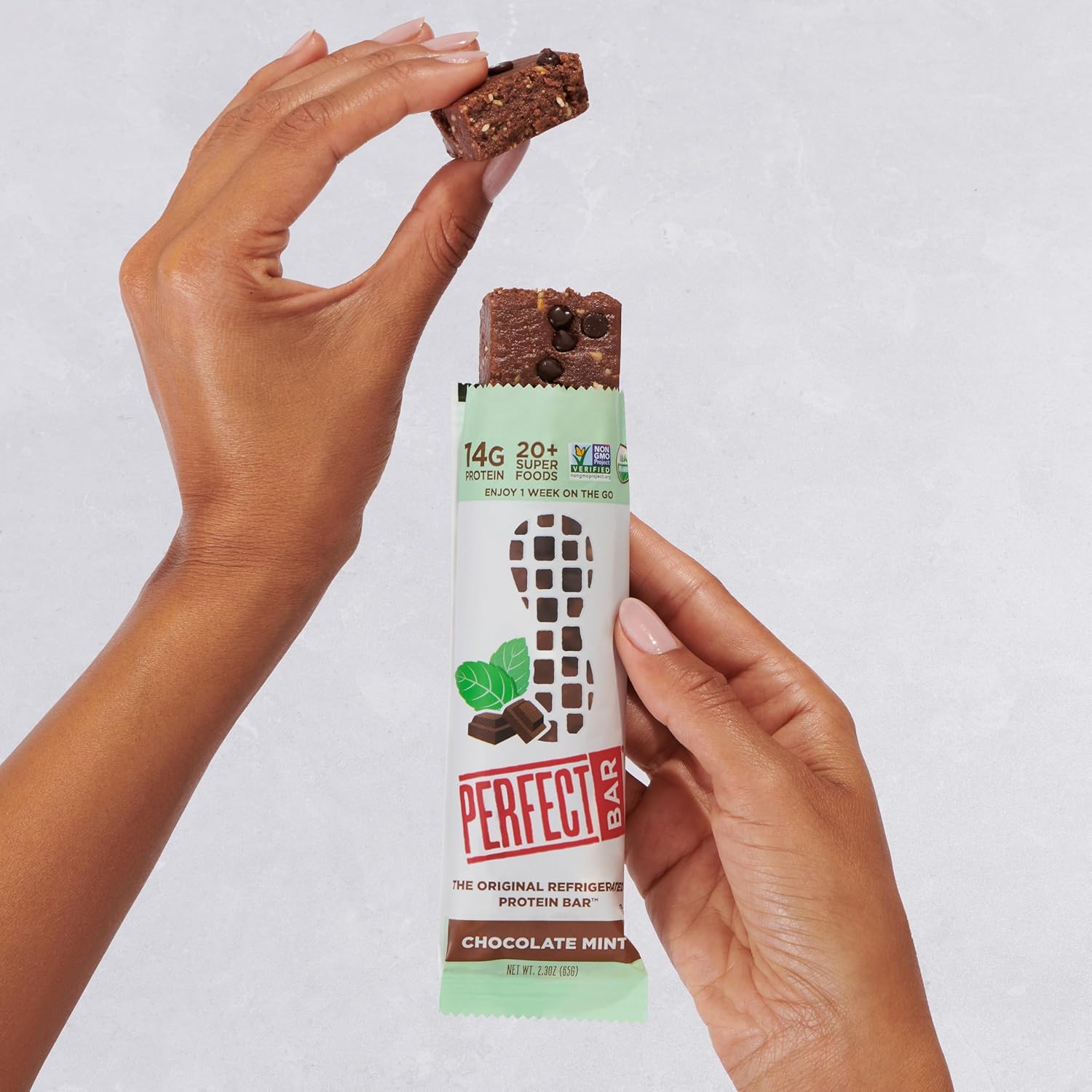 Perfect Bar, Chocolate Mint Protein Bar, High Protein, Organic, Gluten Free, Soy Free, Non GMO, No Sugar Alcohols, 2.3 Ounce Bar, 24 Count