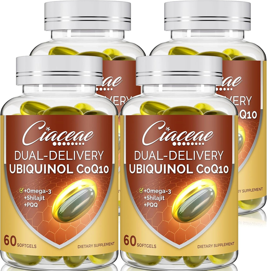 Ubiquinol CoQ10 600 MG Softgels with Omega-3 & Shilajit & PQQ, Advanced Dual-Delivery Coenzyme-Q10, Active CoQ10 Ubiquinol Supplement for Fertility, Antioxidant, Heart, Brain & Energy, 240 Servings