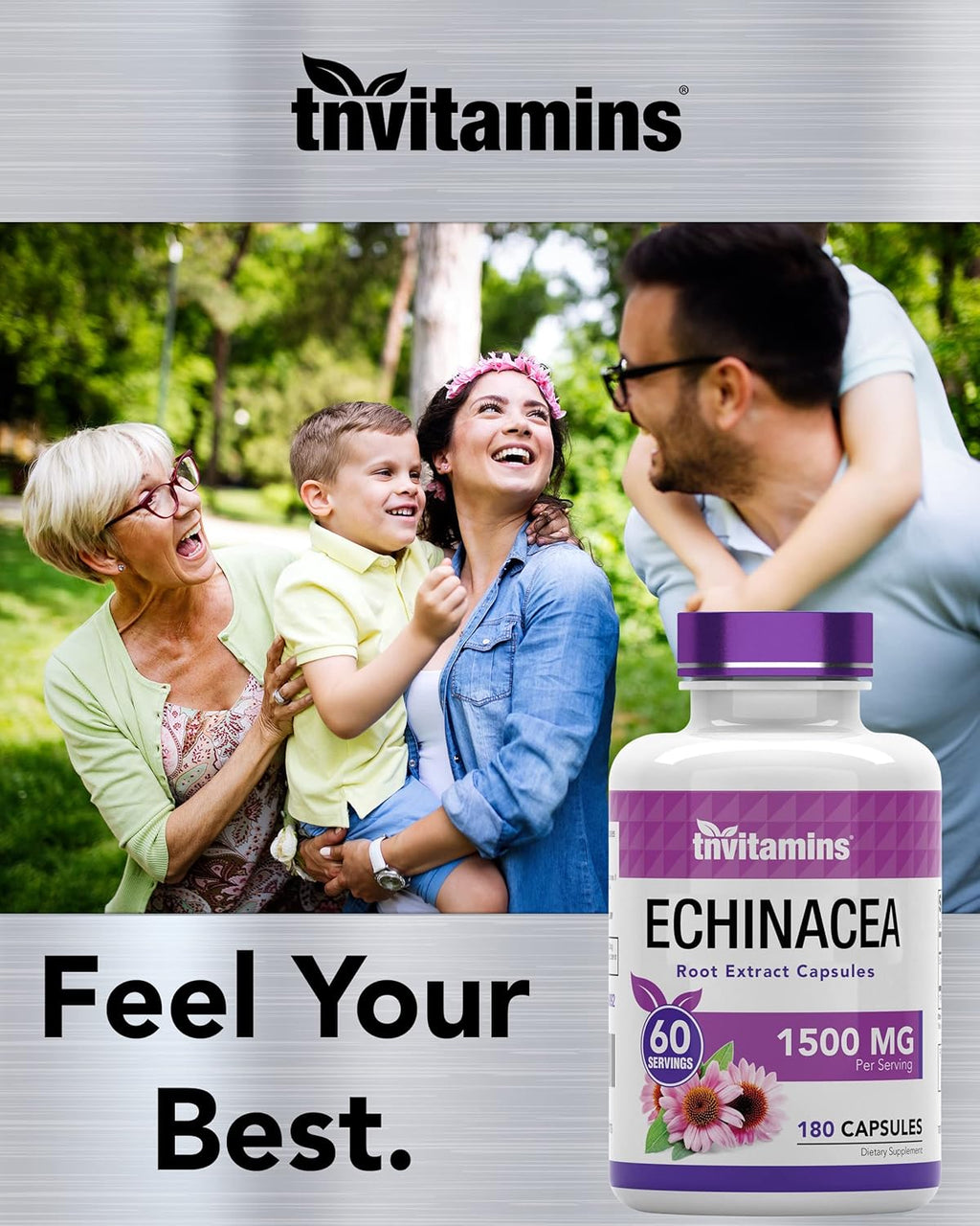 tnvitamins Echinacea Capsules (1500 mg Per Serving - 180 Capsules) | Supports Health & Well-Being | Echinacea Root Herbal Extract Supplement | Produced in The USA