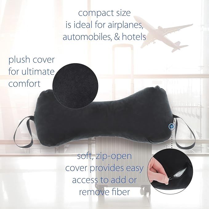 Core Products Sleep Log Bone Shaped Chiropractic Neck and Back Pillow for Cervical Support, Adjustable Firmness - Travel or Use at Home, 15" x 7" x 7", 60" Strap