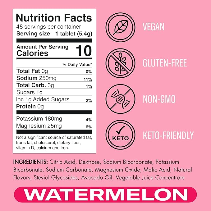 Plink! Fizzy Electrolyte Tablets for Adults & Kids – Watermelon, 48ct – Daily Hydration with Electrolytes – Low Sugar, Vegan, Keto Friendly, Non-GMO