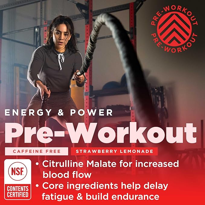 Gnarly Nutrition Natural Pre-Workout Powder, Strawberry Lemonade – NSF Contents Certified, Endurance & Recovery – Vegan Pre-Workout, Sports Nutrition – Strawberry Lemonade Caffeine Free, 14.82 oz