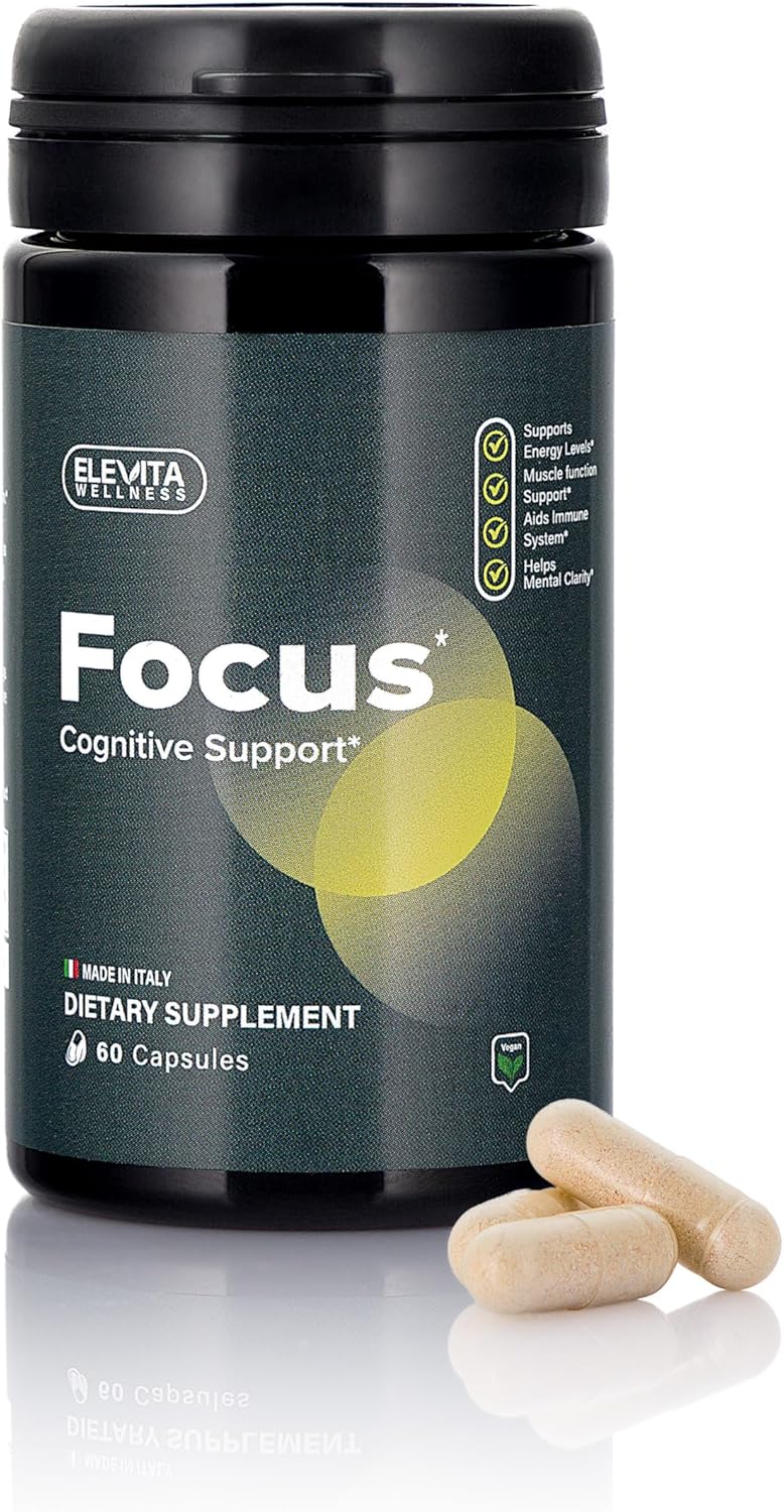 Focus Supplement (Made in Italy) | Premium Blend with L-Theanine, Lion's Mane & B Vitamins, Saffron and Vitamin D | Focus & Cognitive Support for Men & Women