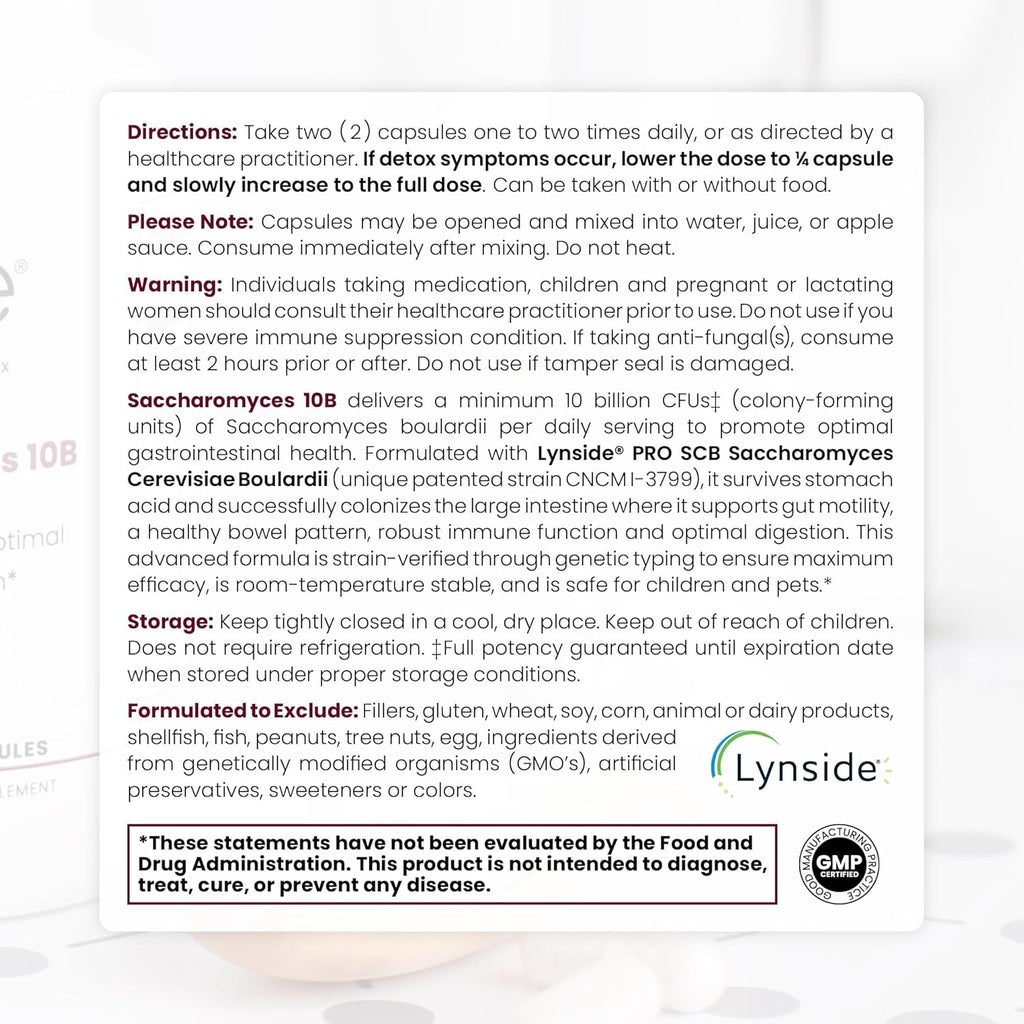 Saccharomyces 10B - Saccharomyces Boulardii, 10 Billion CFU Per Serving, Patented Strain: Lynside CNCM I-3799, Probiotic Capsules, Probiotics for Men and Women - 120 Count