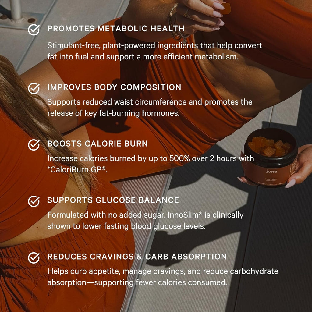 Juna Smart Burn Metabolism Gummies — Stimulant-Free Supplement Supports with Converting Fat into Fuel and Boosting Calorie Burn (60 Count) Tropical Citrus Flavor