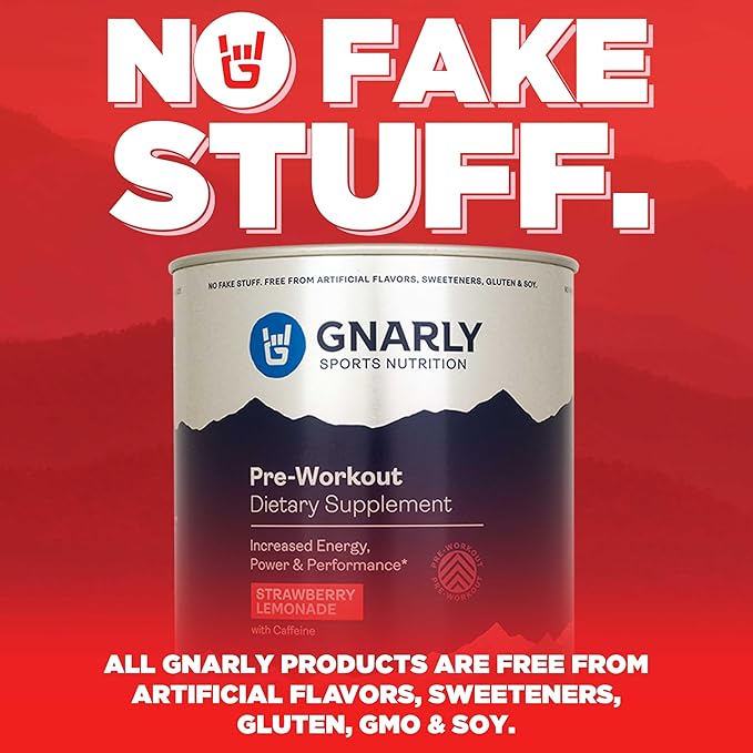 Gnarly Nutrition Natural Pre-Workout Powder, Strawberry Lemonade – NSF Sport Certified, Endurance & Recovery – Vegan Pre-Workout, Sports Nutrition – Strawberry Lemonade with Caffeine, 14.82 oz