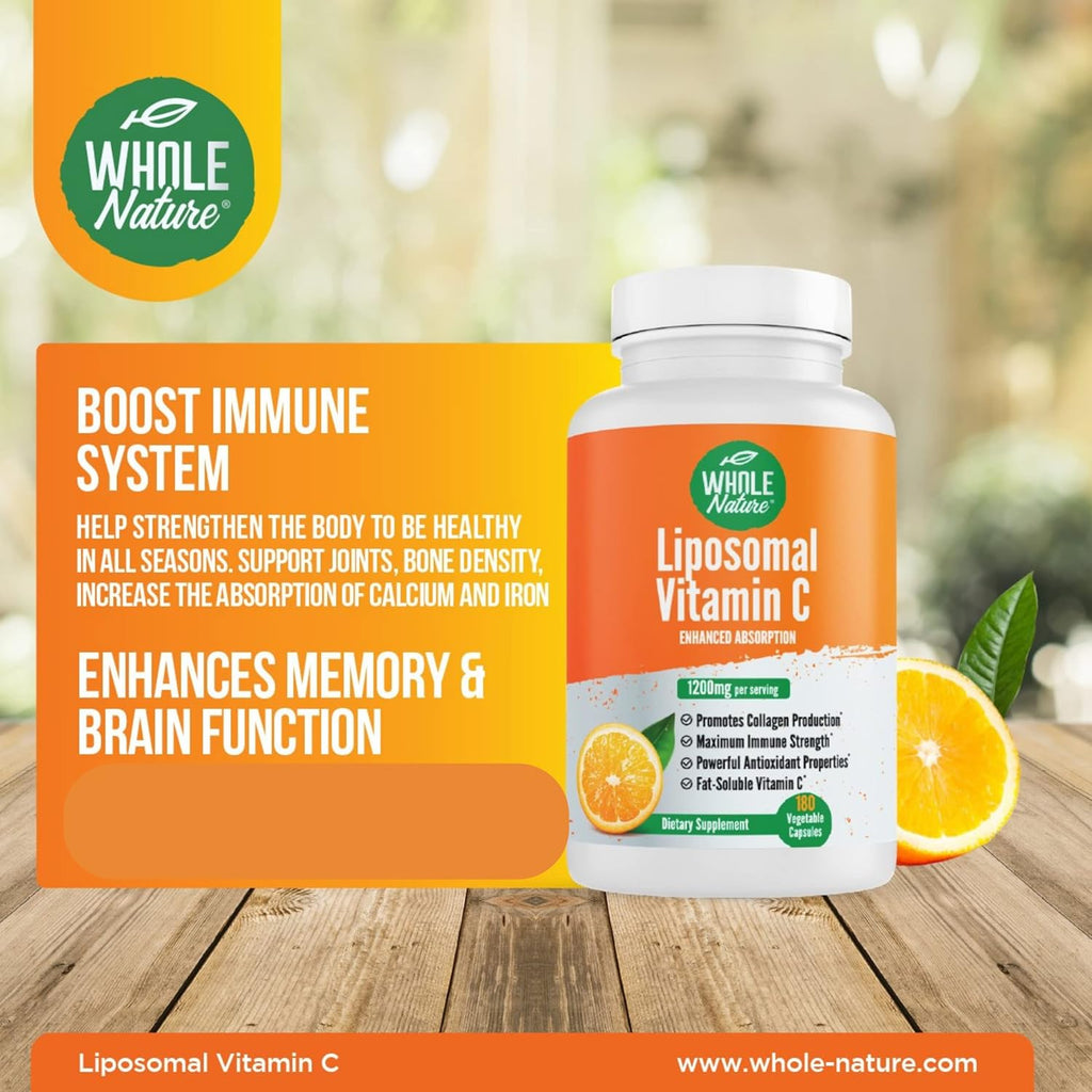 Liposomal Vitamin C Supplement Pills 1200 mg - High Absorption 180 Vegan Capsules Fat Soluble Vit C, Maximum Strength Immunity Support & Collagen Booster, Sunflower Lecithin , lypo spheric (2)