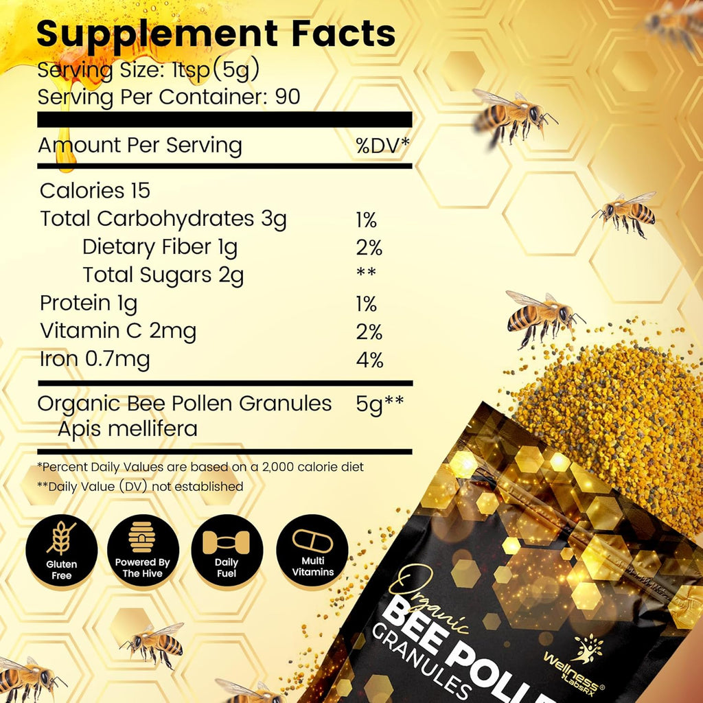 Organic Bee Pollen Granules, 2 Lbs - Bee Pollen Supplement Super Food Packed with Proteins, Vitamins & Minerals, Gluten-Free - Immune Support, Energy Boost and Digestive Wellness, USA Made 2 Packs
