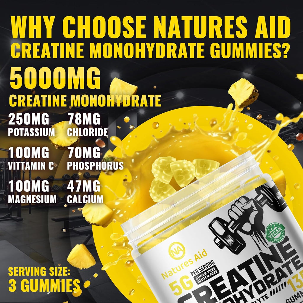 Creatine Monohydrate Gummies (5g) – Pre-Workout Energy & Muscle Growth Support for Men & Women | Orange Electrolyte Gummies (135 Count)