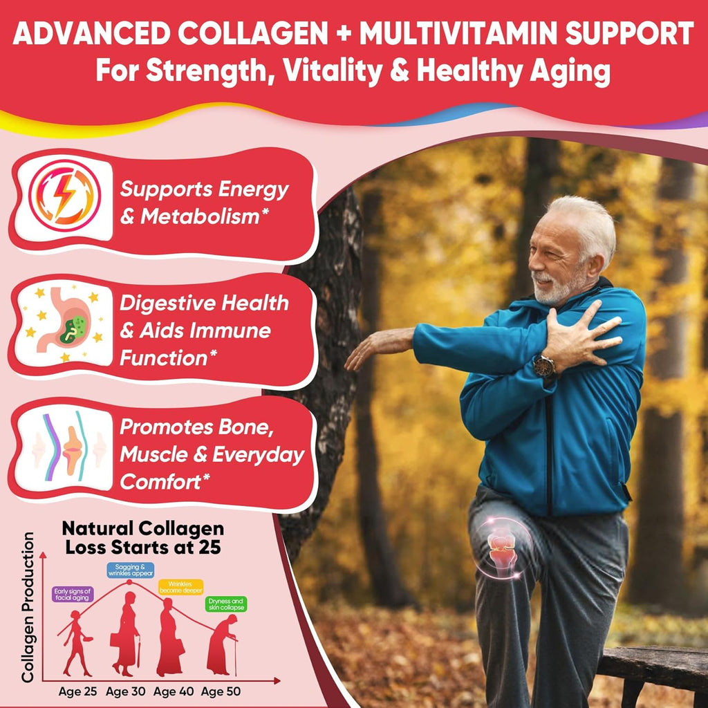 2Pack Sugar-Free Hydrolyzed Collagen Peptide Filled Gummies for Women & Men, with 1500mg Protein Type I,II,III,V,X, 5000mcg Biotin Vitamin C A E D3 B6 B12 for Immune Digestion Skin Hair Nails, Bone