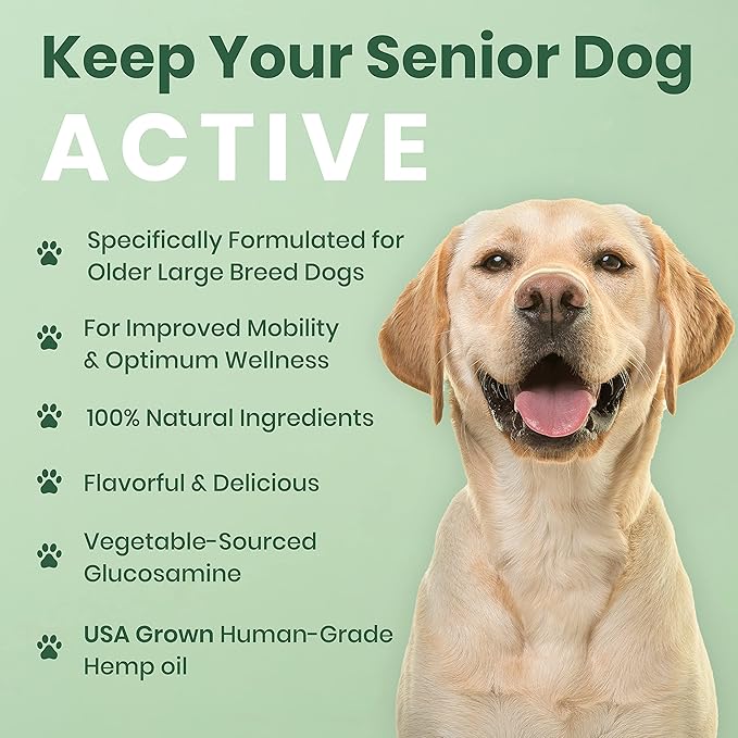 Veterinary Naturals Hemp & HIPS Joint Supplement for Dogs/Supports Relief from Hip and Joint Pain in Large, Aging Dogs (Senior Large Breed, Chicken)