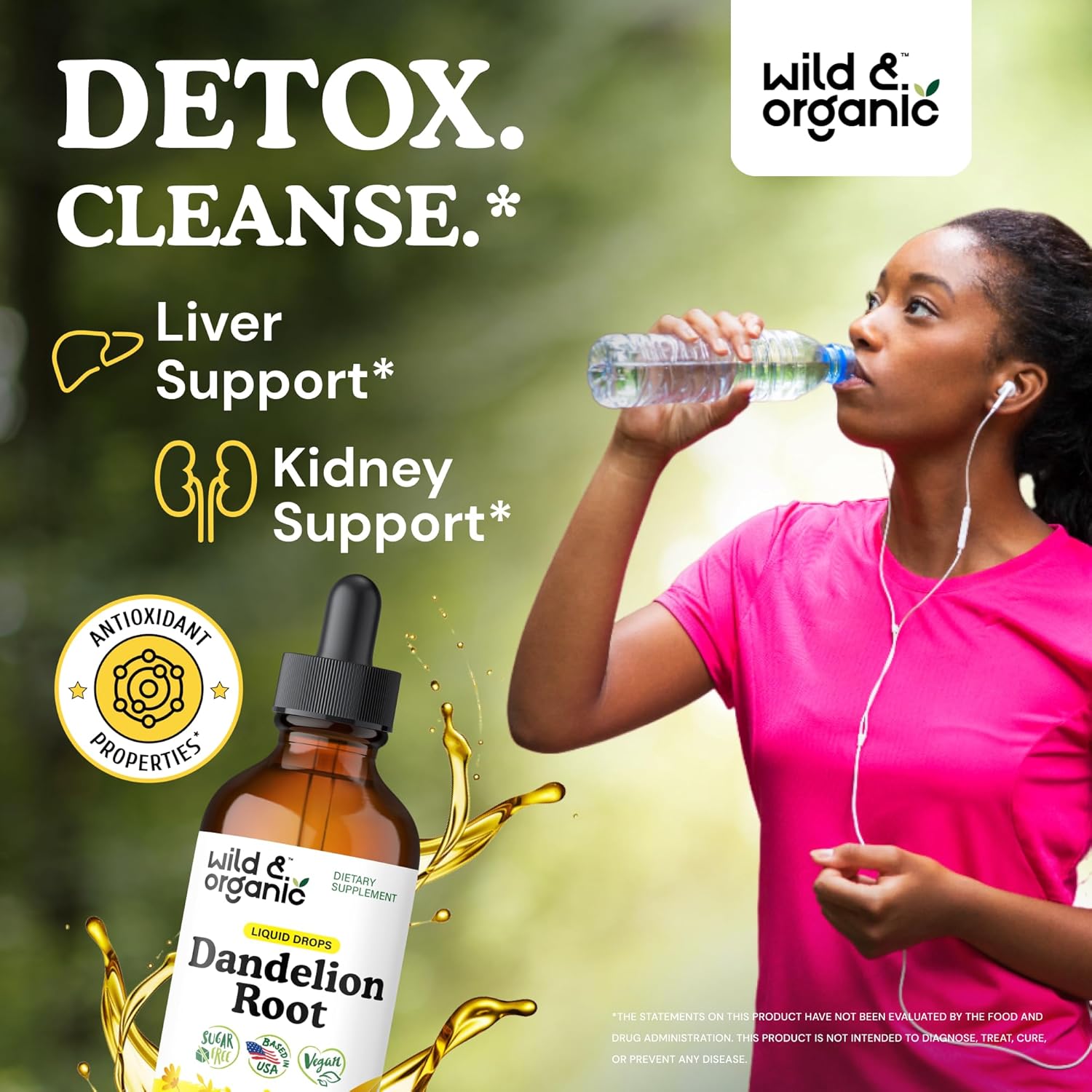 Wild & Organic Dandelion Root Extract Drops - Liver Cleanse Detox Support - Dandelion Tincture for Liver Health - Vegan, Sugar & Alcohol-Free Liquid Supplement - 4 fl oz