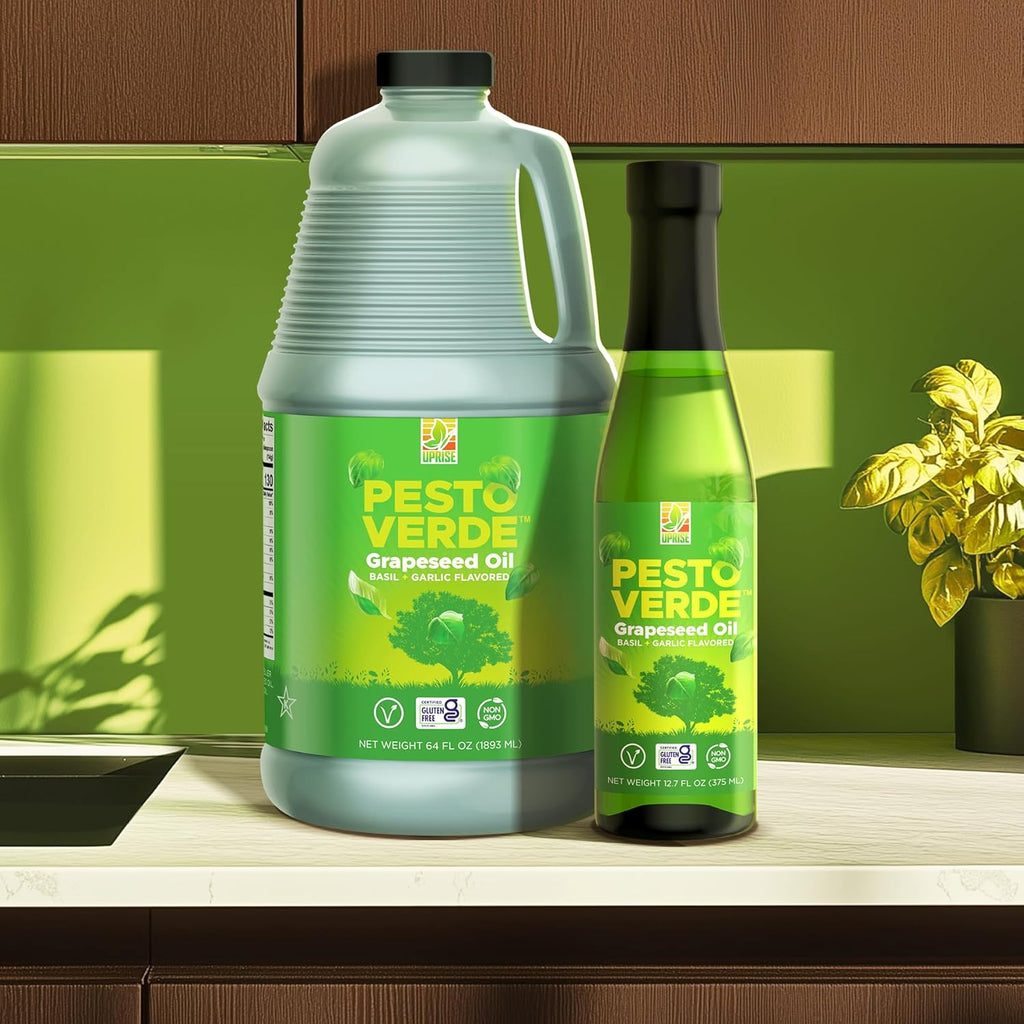Pesto Verde Grapeseed Oil – 64 oz Bulk Bottle | Pesto Flavored Basil Oil for Cooking, Roasting, and Meal Prep | High Smoke Point | Plant-Based, Non-GMO, Gluten-Free, Heart-Healthy Kitchen Staple