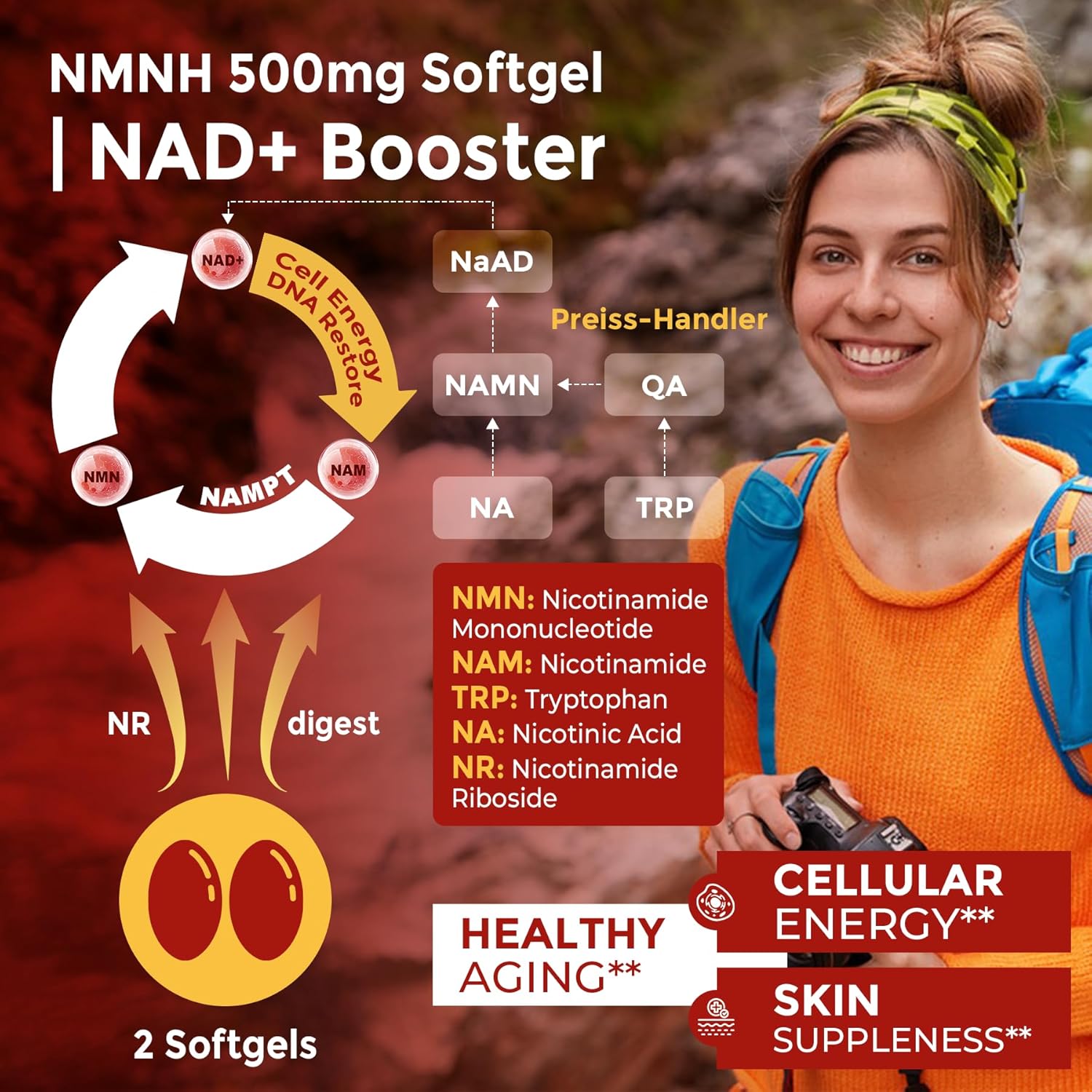 Liposomal NMNH Softgel 500mg, Alpha-Lipoic Acid 200mg, Astaxanthin Supplements 10mg + Vitamin B3 + Nicotinamide Riboside, High Absorption, Healthy Aging, Energy, Mitochondrial & DNA Support, 120Counts