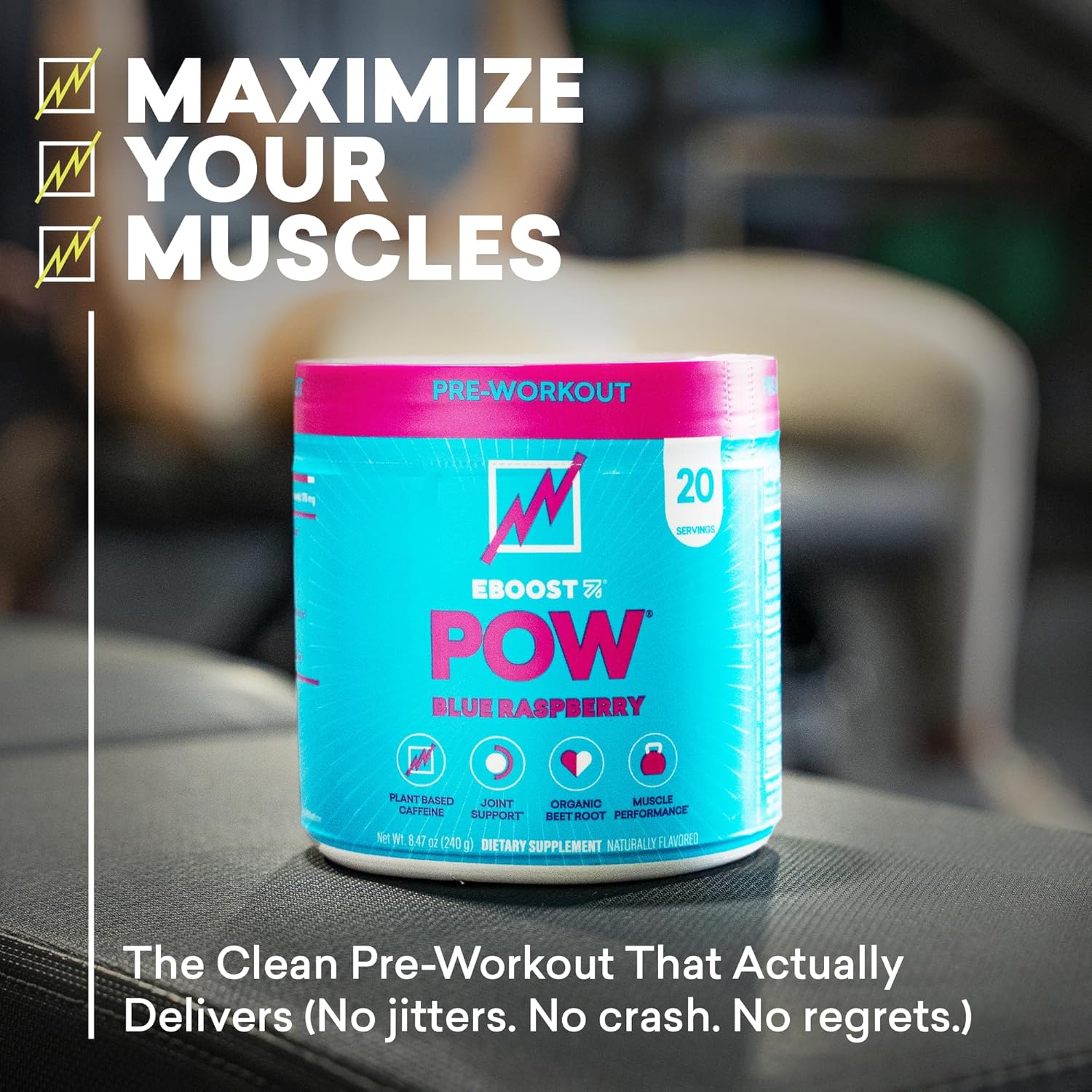 EBOOST POW Natural Pre Workout Powder – 20 Servings - Blue Raspberry - A PreWorkout Supplement for Performance, Joint Mobility Support, Energy - Men and Women - Non-GMO, Gluten-Free, No Creatine