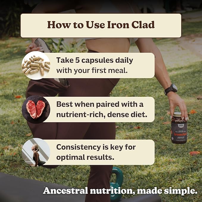MK Supplements IRONCLAD – Grass-Fed Beef Spleen & Bison Heart | Natural Heme Iron for Energy, Endurance & Recovery | Regeneratively-Raised, Freeze-Dried Ancestral Iron Support