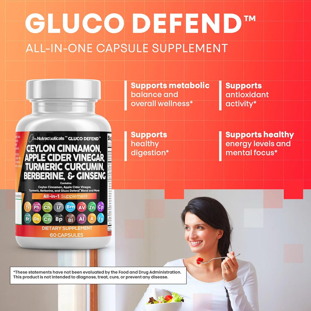 Clean Nutraceuticals Ceylon Cinnamon Turmeric Apple Cider Vinegar Ginseng Berberine Plus Bitter Melon Gymnema Milk Thistle Fenugreek