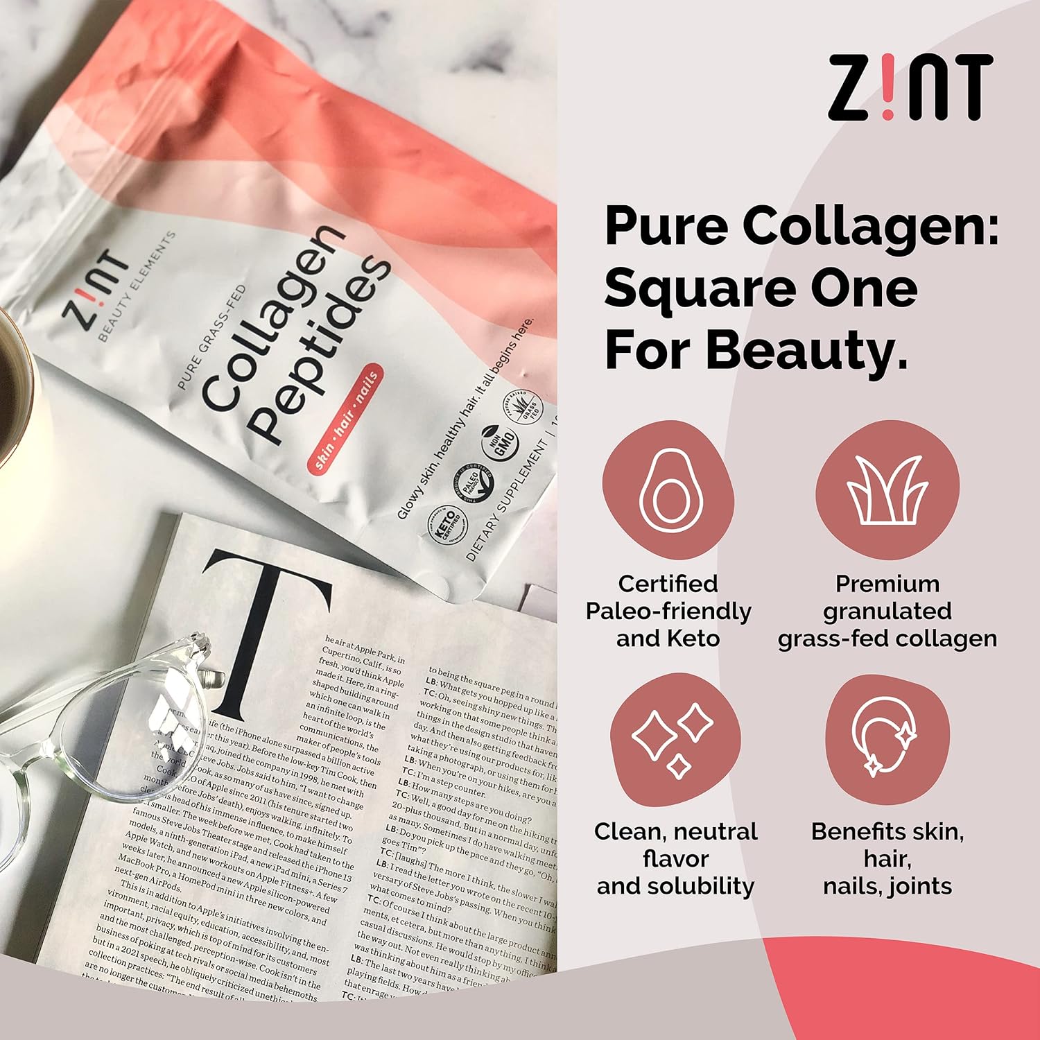 Zint Keto Collagen Protein Powder for Anti-Aging 64oz Total - Grass Fed Hydrolyzed Collagen Peptides, 32 oz (2 Pack)