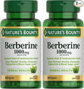 Nature's Bounty Berberine 1000mg Capsules, Supports Heart Health, Cholesterol & Blood Sugar Levels in a Normal Range, Non-GMO Supplement, 60 Count (Pack of 2)