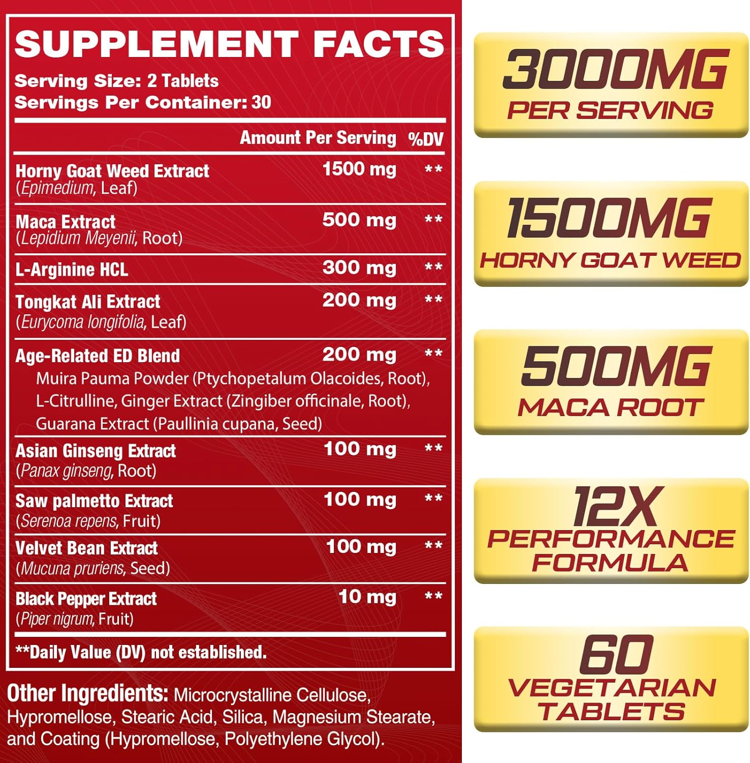 Hornygoatweed for Men, 12 in 1 Horny Goat Weed, Maximum Strength Male Enhancing Supplement with Maca Root, Tongkat Ali, Panax Ginseng, Saw Palmetto, for Hormone, Stamina, Performance, Energy, 60 Count