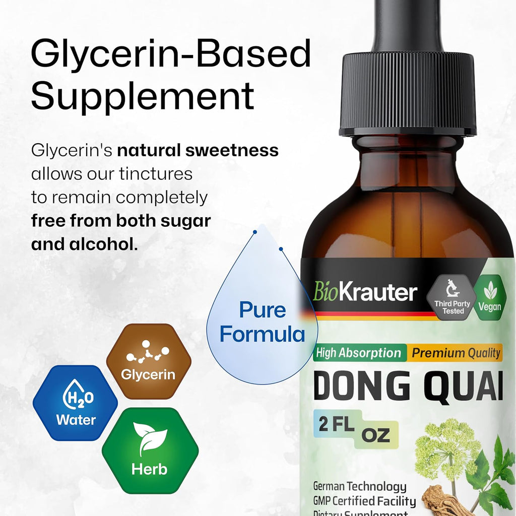 BIO KRAUTER Dong Quai Tincture - Angelica Root Liquid Extract - Women’s Health Support - Alcohol and Sugar Free Angelica Tincture - Vegan Dong Quai Drops 2 Fl.Oz.