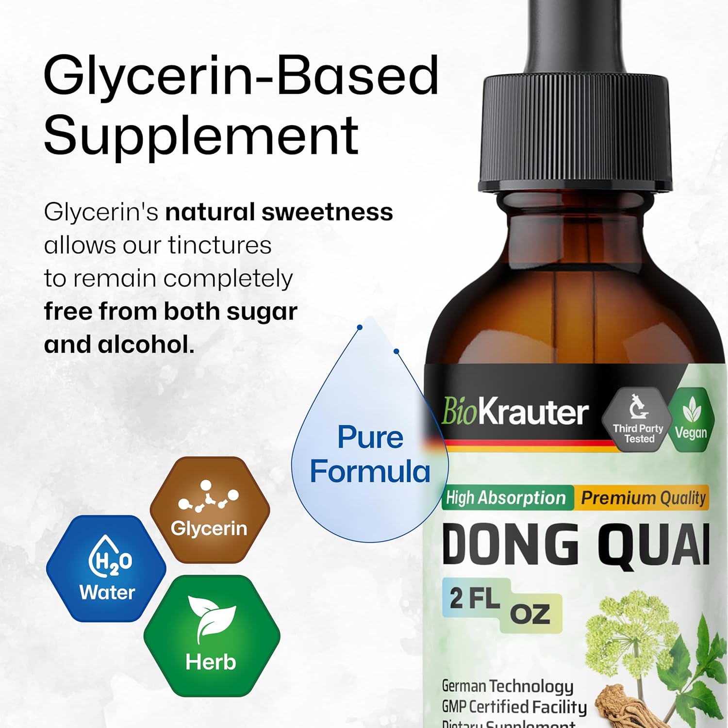 BIO KRAUTER Dong Quai Tincture - Angelica Root Liquid Extract - Women’s Health Support - Alcohol and Sugar Free Angelica Tincture - Vegan Dong Quai Drops 2 Fl.Oz.