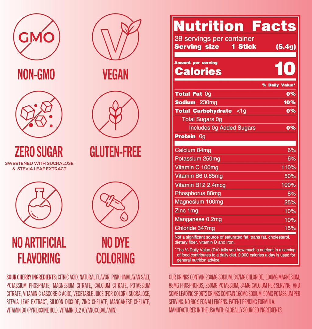 TREVI™ Sugar Free Electrolytes - Drink Mix Hydration Powder Packets - 28 Count - Sour Cherry