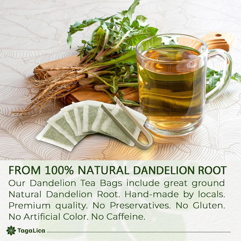 TagalicaTa Premium 55 Dandelion Root Tea Bags - 100% Natural & Pure, Eco-Conscious, Herbal Tea - No Sugar, No Caffeine, No Gluten, Vegan