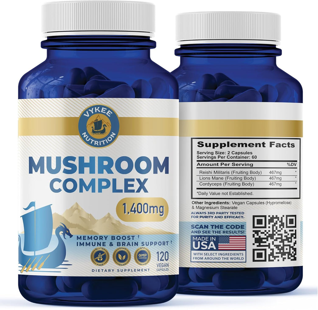 Mushroom Blend – Reishi, Lion’s Mane & Cordyceps | Supports Brain Health, Immune Function & Energy | Ideal for Mental Clarity, Endurance & Vitality | 120 Capsules