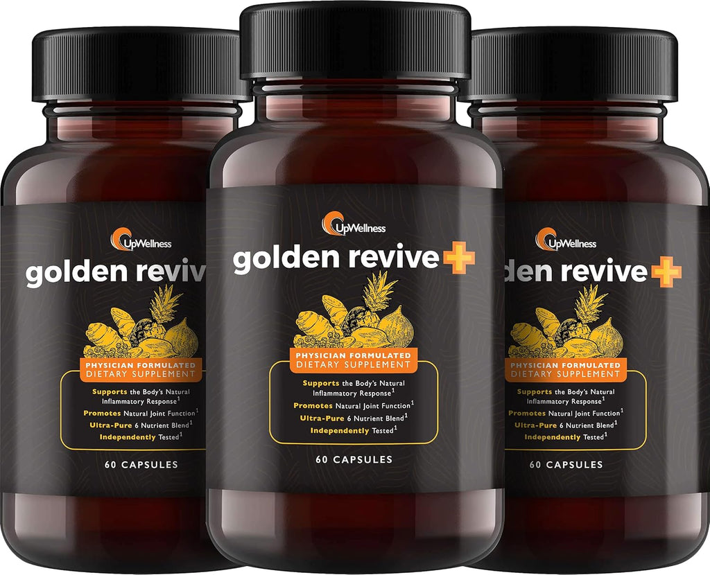 Golden Revive + Joint Support Supplement Featuring Turmeric with Black Pepper, Quercetin, and Magnesium- Turmeric Boswellia Supplement - 6 Active Ingredients - 60 Capsules, 3 Pack