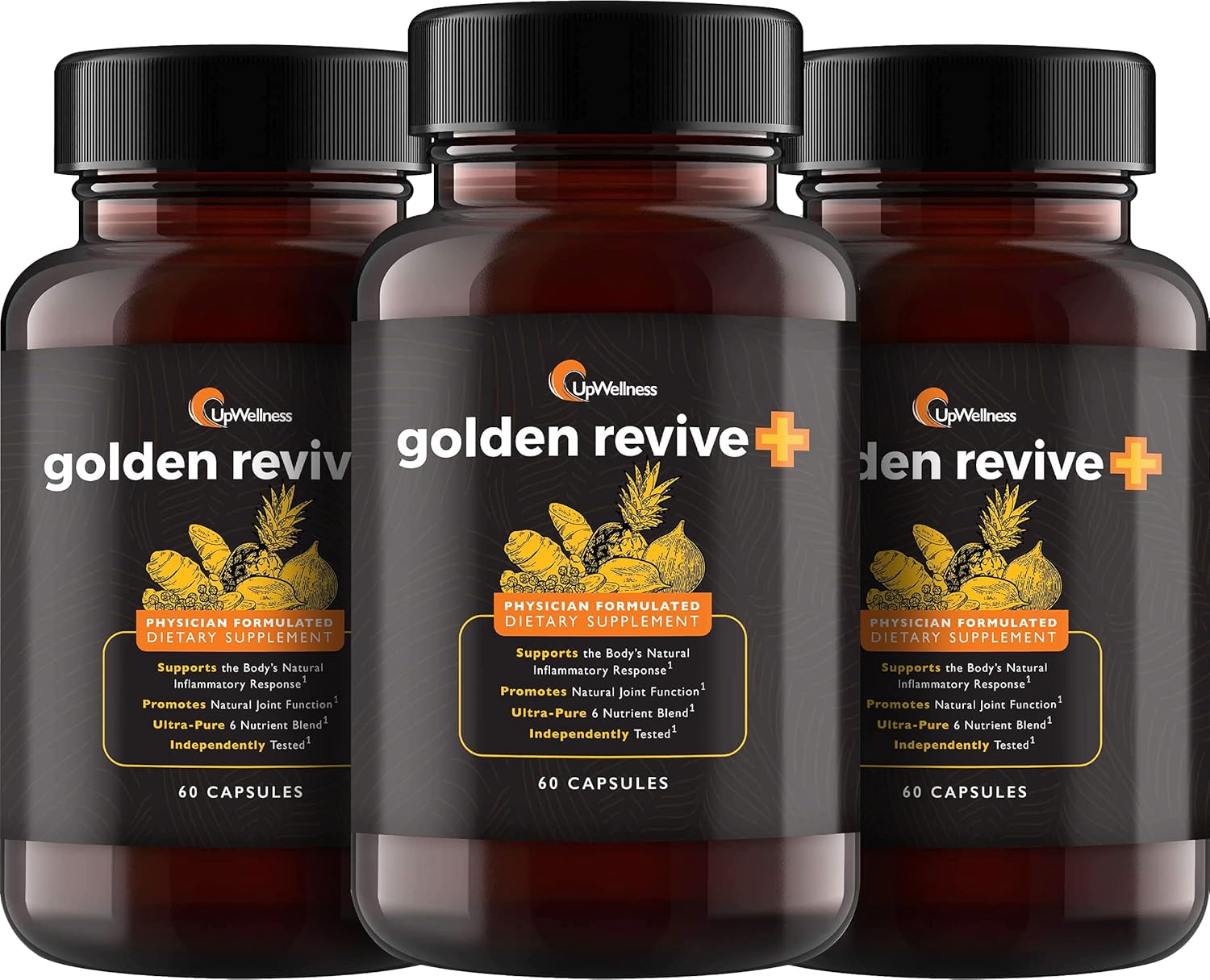 Golden Revive + Joint Support Supplement Featuring Turmeric with Black Pepper, Quercetin, and Magnesium- Turmeric Boswellia Supplement - 6 Active Ingredients - 60 Capsules, 3 Pack