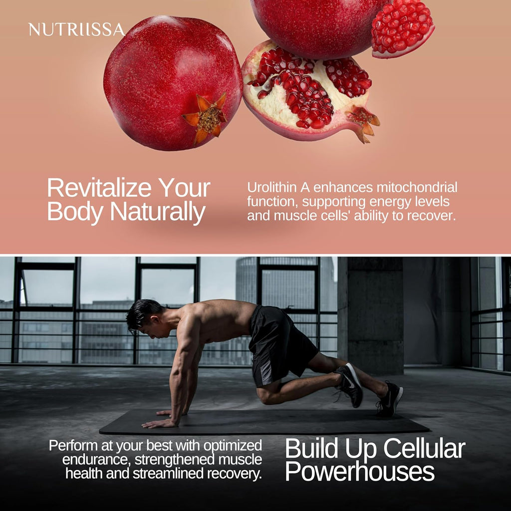Nutriissa Urolithin A 1000mg - Advanced Cellular Rejuvenation, Muscle Strength - EPEB Certified for Purity & Potency - Vegan, 120 Capsules