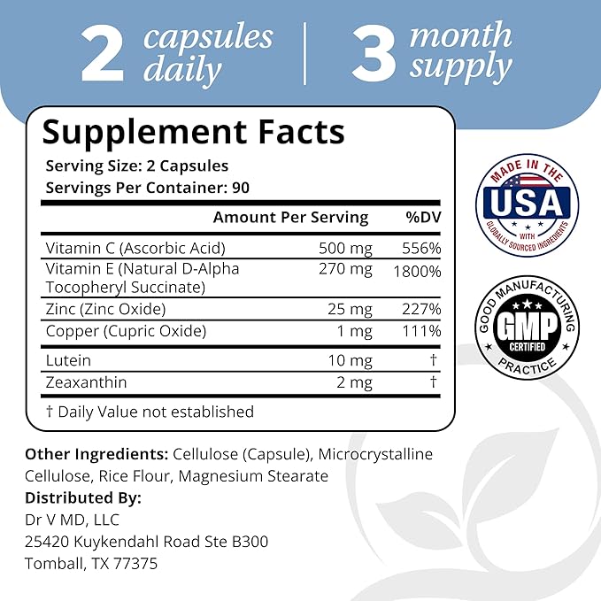 Macular Control – AREDS 2 Eye Health Vitamins with Lutein & Zeaxanthin (3 Month Supply) – Doctor Formulated with 25 mg Zinc, Vitamins C & Natural Vitamin E