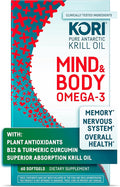 Kori Krill Kori Mind & Body Omega-3 Oil, Brain Supplements for Memory and Focus, Lutein, Zeaxanthin, B12, Tumeric Curcumin, 60 Softgels