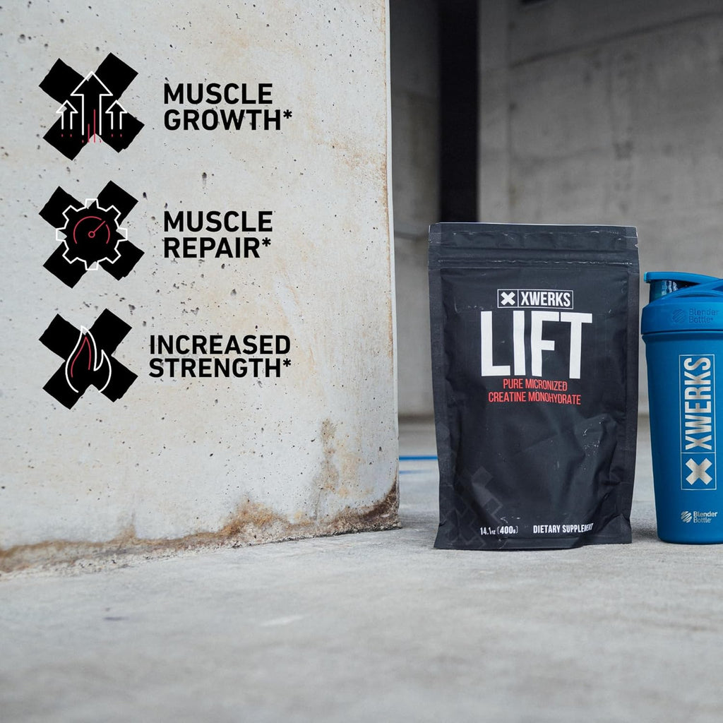 Xwerks Lift Micronized Creatine Monohydrate Powder, Unflavored, 80 Servings, 100% Pure Natural 5000mg Creatine Formula, Highly Soluble Mass Gainer Supplement, Pre Workout for Muscle Growth Recovery