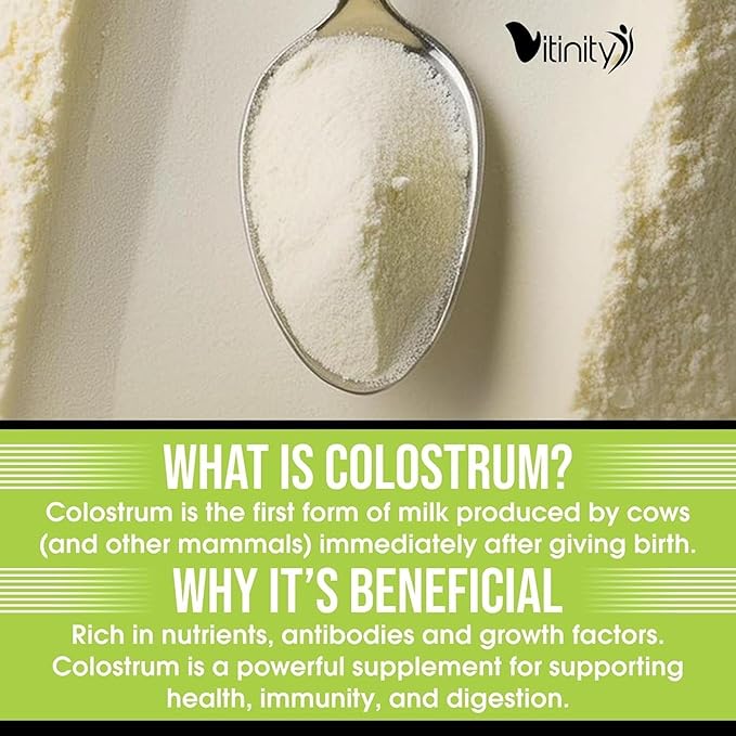 VITINITY Grass Fed Bovine Colostrum Powder for Humans 3000 mg - Natural IgG Colostrum Supplement Gut Health, Immune Support, Muscle Recovery, Wellness | Pure Colostrum Superfood,Unflavored 2 Pack