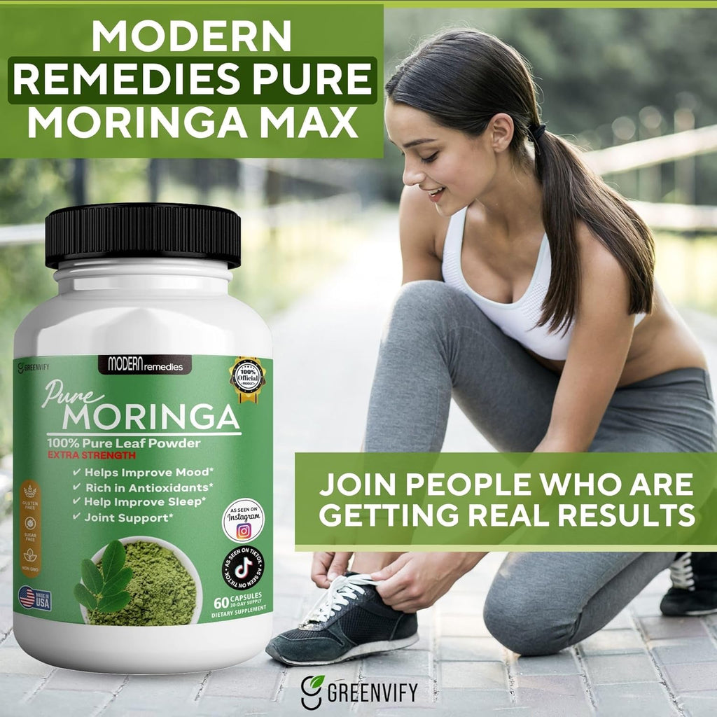 Modern Remedies Pure Moringa Max Leaf Powder Supplement, 800mg, 60 Capsules, Extra Strength for Mood, Sleep and Joint Support, Gluten Free (3)