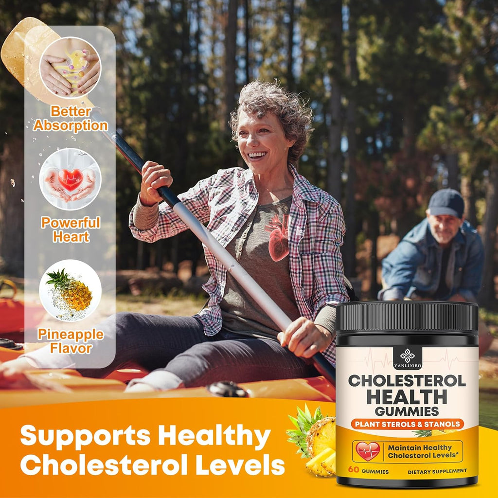 Cholesterol Supplements Gummies, Support Healthy Cholesterol Levels with 1200mg Plant Sterols & Stanols, Bergamot Orange Extract, Red Yeast Rice for Women & Men, Pineapple Flavor, 60 Counts (2 Pack)