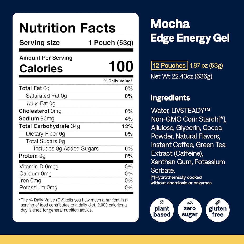 UCAN Edge Energy Gel Shots, Salted Caramel + Caffeine (12, 2 Ounce Packets) for Running, Training, Workouts, Fitness, Cycling, Crossfit | Sugar-Free, Vegan, & Keto Friendly Energy