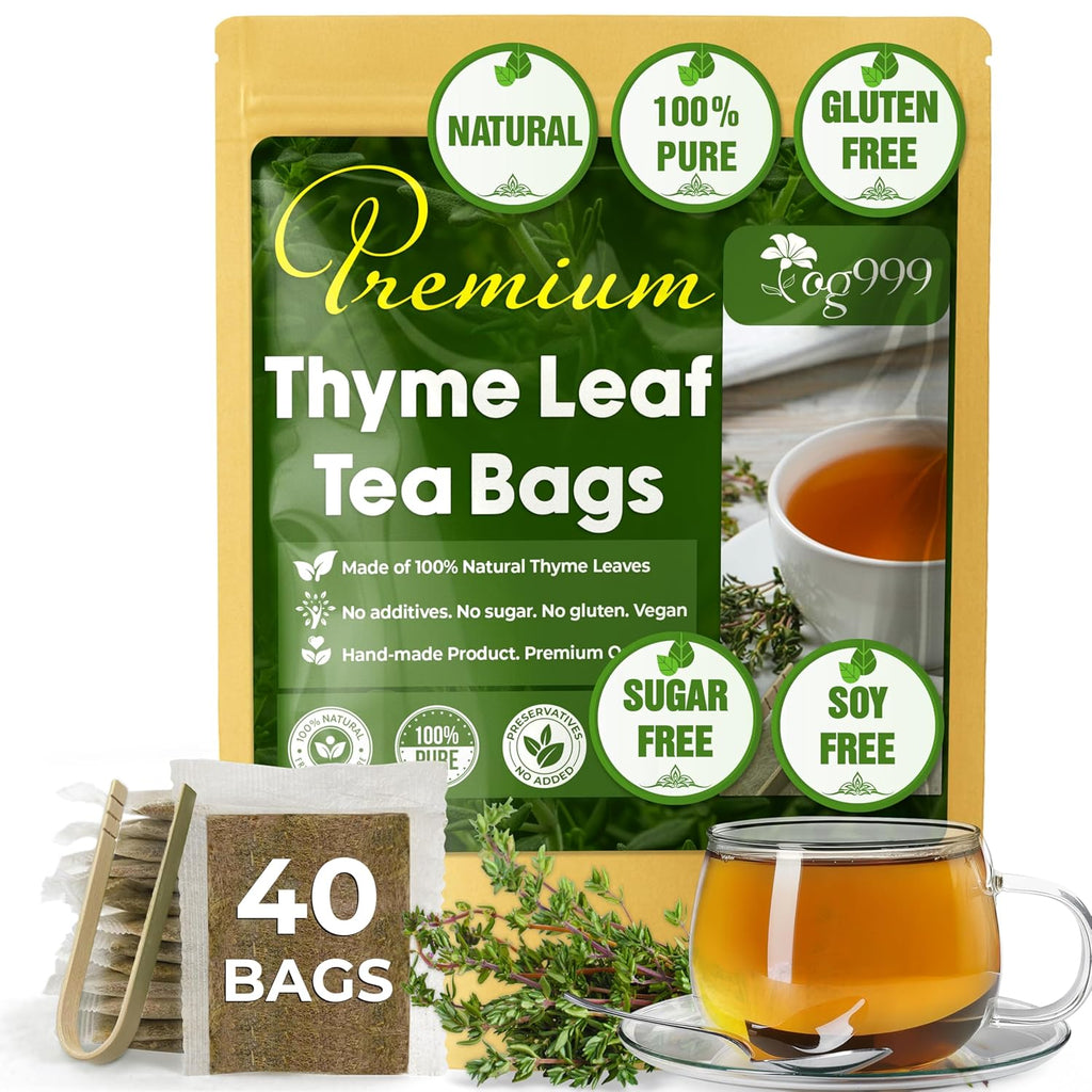 TOG999, Premium 40 Thyme Leaf Tea Bags, 100% Natural & Pure, Loose Leaf Herbal Tea. Thyme Leaf Tea. No Sugar, No Caffeine, No Gluten, Vegan.